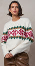Fair Isle Snowflake Crew Neck Knit Sweater in Ivory - Women's Sweaters | Urban Daizy