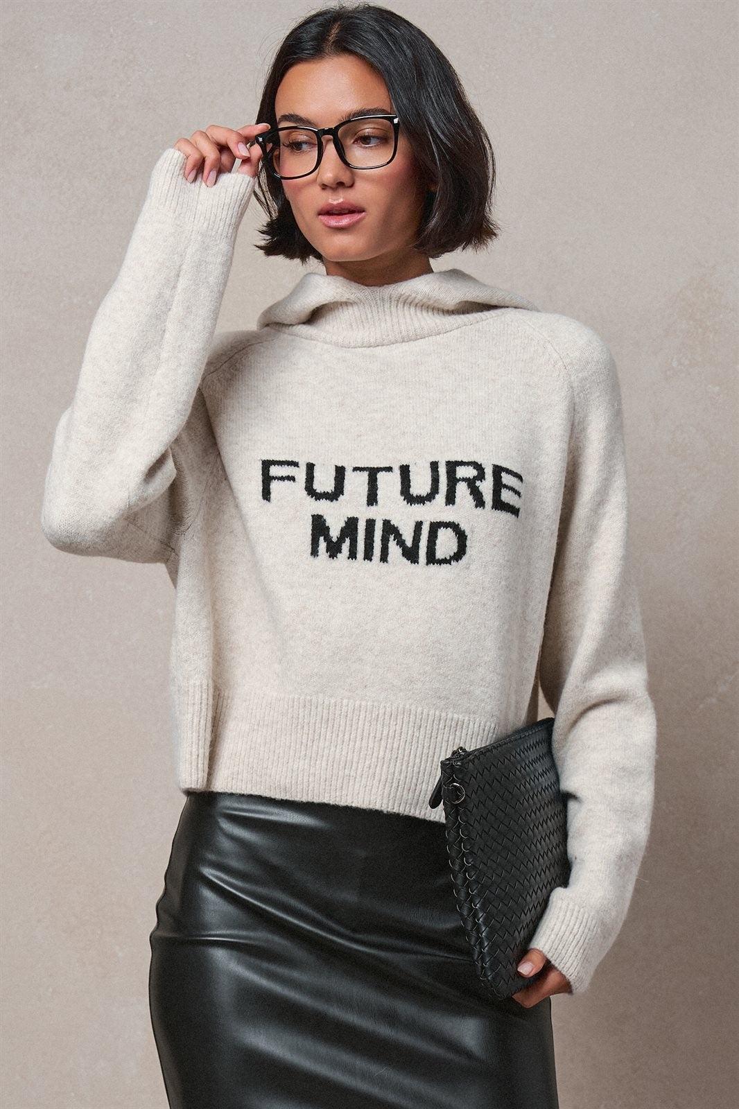 Future Mind Intarsia Knit Hoodie Sweater in Natural - Women's Sweaters | Urban Daizy