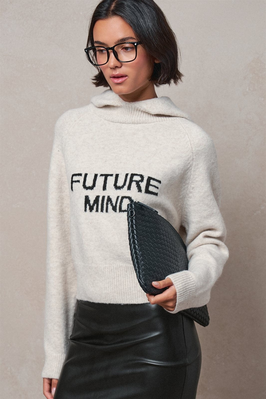 Future Mind Intarsia Knit Hoodie Sweater in Natural - Women's Sweaters | Urban Daizy