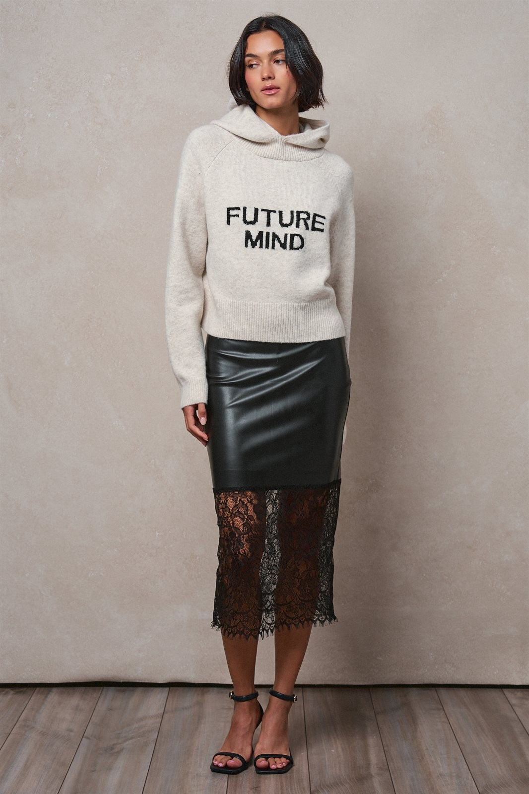 Future Mind Intarsia Knit Hoodie Sweater in Natural - Women's Sweaters | Urban Daizy