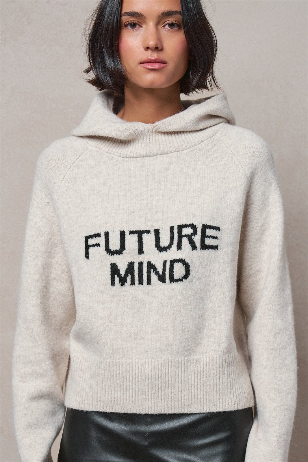 Future Mind Intarsia Knit Hoodie Sweater in Natural - Women's Sweaters | Urban Daizy