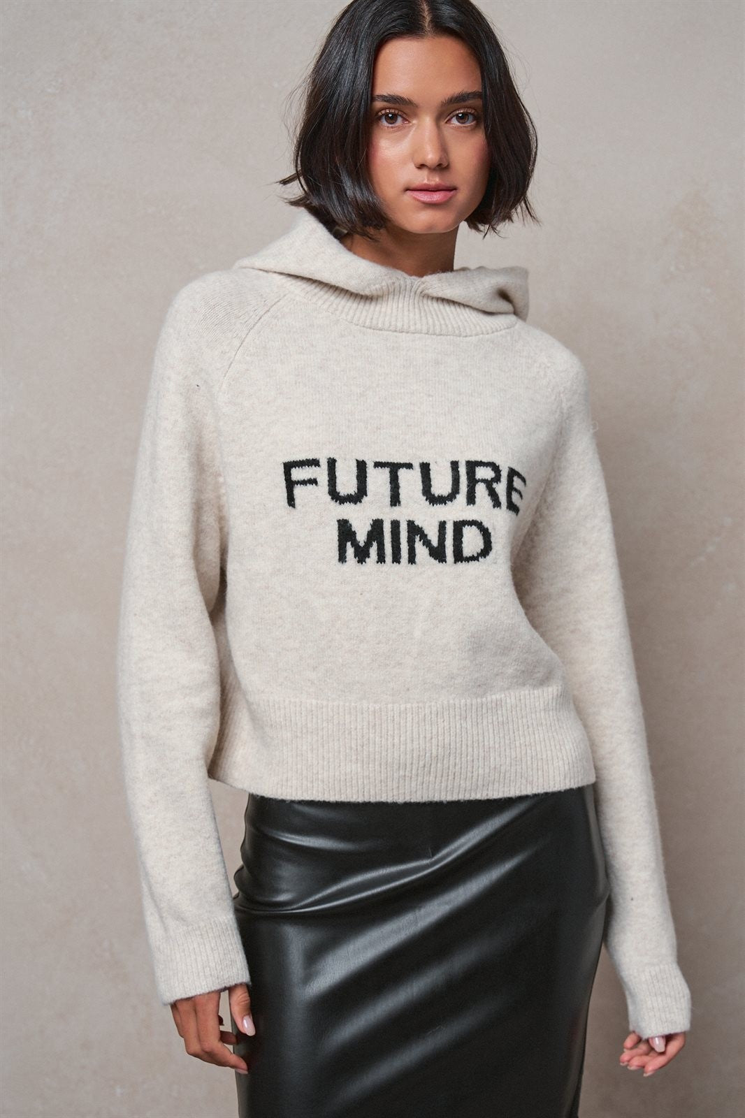 Future Mind Intarsia Knit Hoodie Sweater in Natural - Women's Sweaters | Urban Daizy
