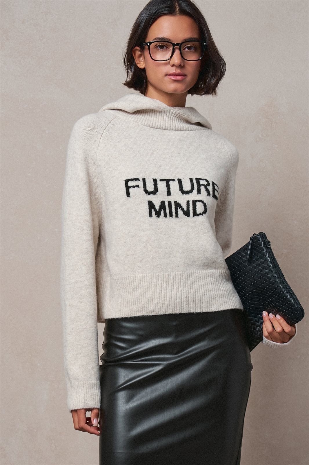 Future Mind Intarsia Knit Hoodie Sweater in Natural - Women's Sweaters | Urban Daizy