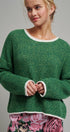 Contrast Trim Boho Knit Pullover Sweater in Green - Women's Sweaters | Urban Daizy