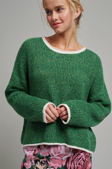 Contrast Trim Boho Knit Pullover Sweater