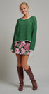 Contrast Trim Boho Knit Pullover Sweater in Green - Women's Sweaters | Urban Daizy