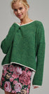 Contrast Trim Boho Knit Pullover Sweater in Green - Women's Sweaters | Urban Daizy