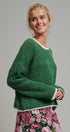 Contrast Trim Boho Knit Pullover Sweater in Green - Women's Sweaters | Urban Daizy