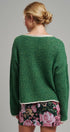 Contrast Trim Boho Knit Pullover Sweater in Green - Women's Sweaters | Urban Daizy