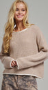Contrast Trim Boho Knit Pullover Sweater in Khaki - Women's Sweaters | Urban Daizy