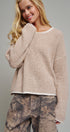 Contrast Trim Boho Knit Pullover Sweater in Khaki - Women's Sweaters | Urban Daizy