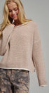 Contrast Trim Boho Knit Pullover Sweater in Khaki - Women's Sweaters | Urban Daizy