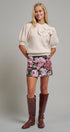 Ribbed Knit Sweater with Bow & Puff Sleeves in Ivory - Women's Sweaters | Urban Daizy