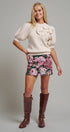 Ribbed Knit Sweater with Bow & Puff Sleeves in Ivory - Women's Sweaters | Urban Daizy