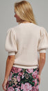 Ribbed Knit Sweater with Bow & Puff Sleeves in Ivory - Women's Sweaters | Urban Daizy