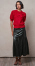 Ribbed Knit Sweater with Bow & Puff Sleeves in Red - Women's Sweaters | Urban Daizy