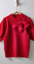 Ribbed Knit Sweater with Bow & Puff Sleeves in Red - Women's Sweaters | Urban Daizy