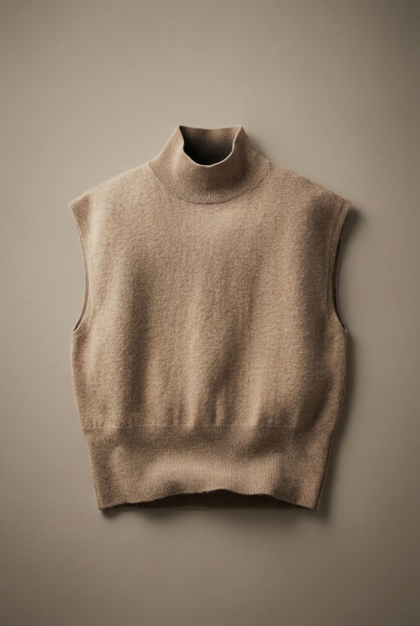 Mock Neck Sleeveless Blouson Knit Top in Mocha - Women's Sweaters | Urban Daizy