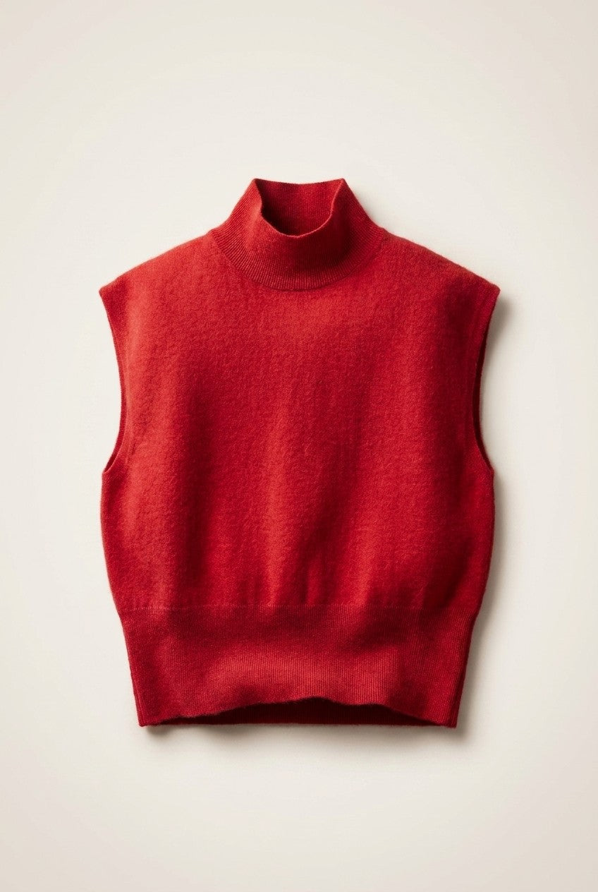 Mock Neck Sleeveless Blouson Knit Top in Red - Women's Sweaters | Urban Daizy