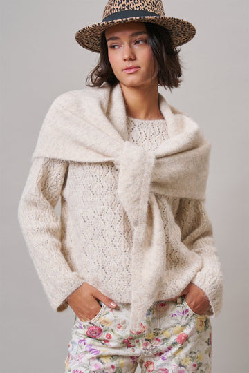 Pointelle Knit Sweater and Shawl Set