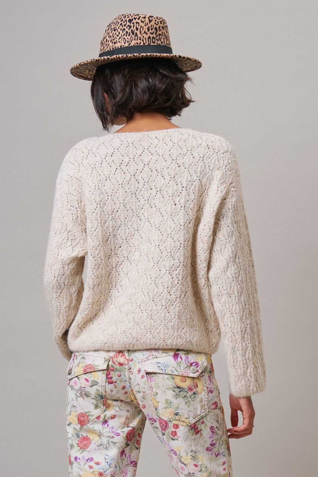 Pointelle Knit Sweater and Shawl Set in Natural - Women's Sweaters | Urban Daizy