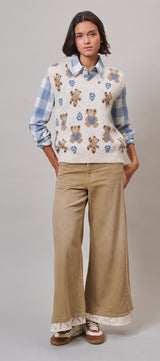 Teacher's Pet Teddy Sweater Vest in Ivory - Women's Vests | Urban Daizy