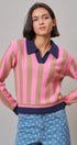 Sugar Rush Stripe Polo Sweater in Pink/taupe - Women's Sweaters | Urban Daizy