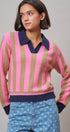 Sugar Rush Stripe Polo Sweater in Pink/taupe - Women's Sweaters | Urban Daizy