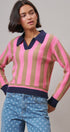 Sugar Rush Stripe Polo Sweater in Pink/taupe - Women's Sweaters | Urban Daizy