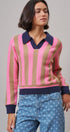 Sugar Rush Stripe Polo Sweater in Pink/taupe - Women's Sweaters | Urban Daizy