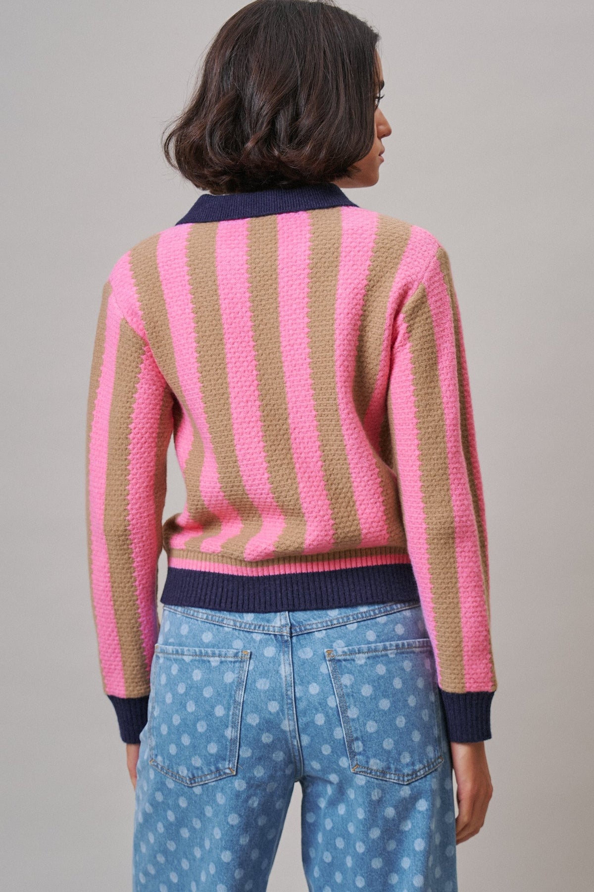 Sugar Rush Stripe Polo Sweater in Pink/taupe - Women's Sweaters | Urban Daizy