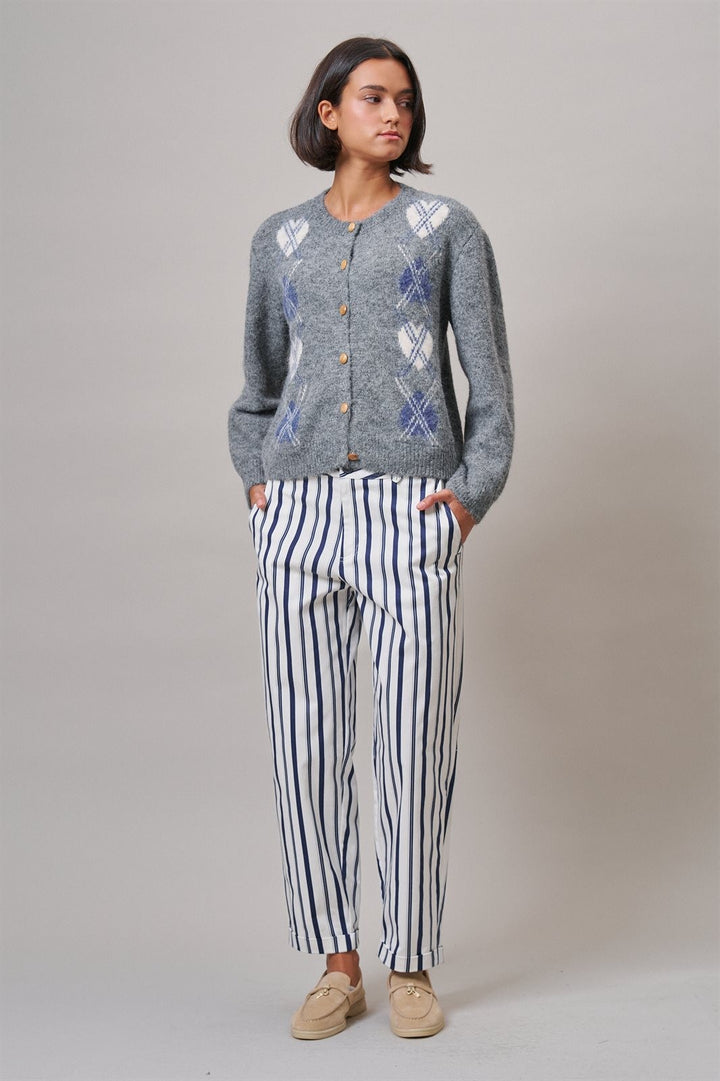 Prep School Argyle Knit Cardigan in Grey - Women's Cardigans & Shrugs | Urban Daizy
