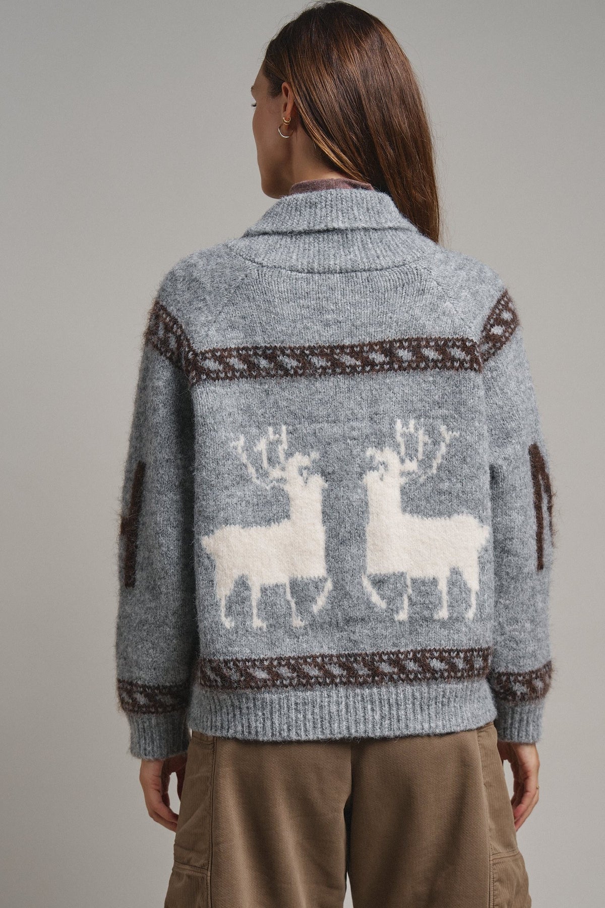 Frost Stag Zip Up Cardigan in Grey - Women's Cardigans & Shrugs | Urban Daizy