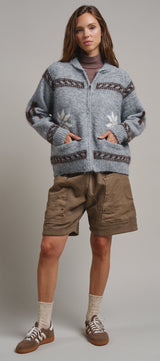 Frost Stag Zip Up Cardigan in Grey - Women's Cardigans & Shrugs | Urban Daizy