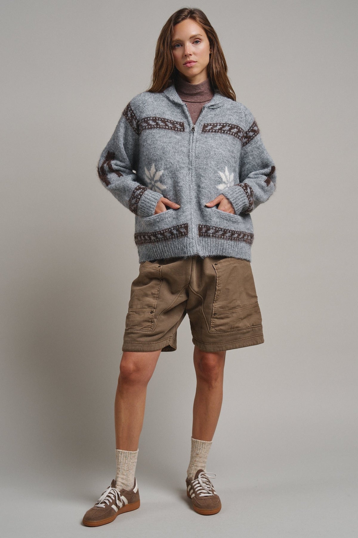 Frost Stag Zip Up Cardigan in Grey - Women's Cardigans & Shrugs | Urban Daizy