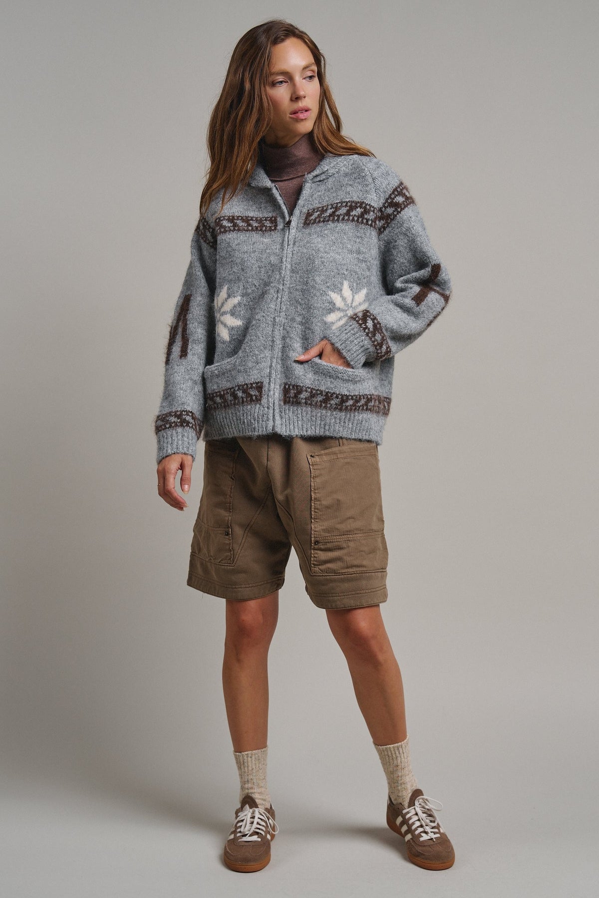 Frost Stag Zip Up Cardigan in Grey - Women's Cardigans & Shrugs | Urban Daizy