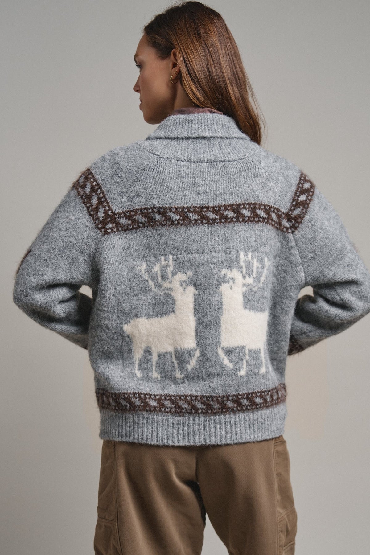 Frost Stag Zip Up Cardigan in Grey - Women's Cardigans & Shrugs | Urban Daizy