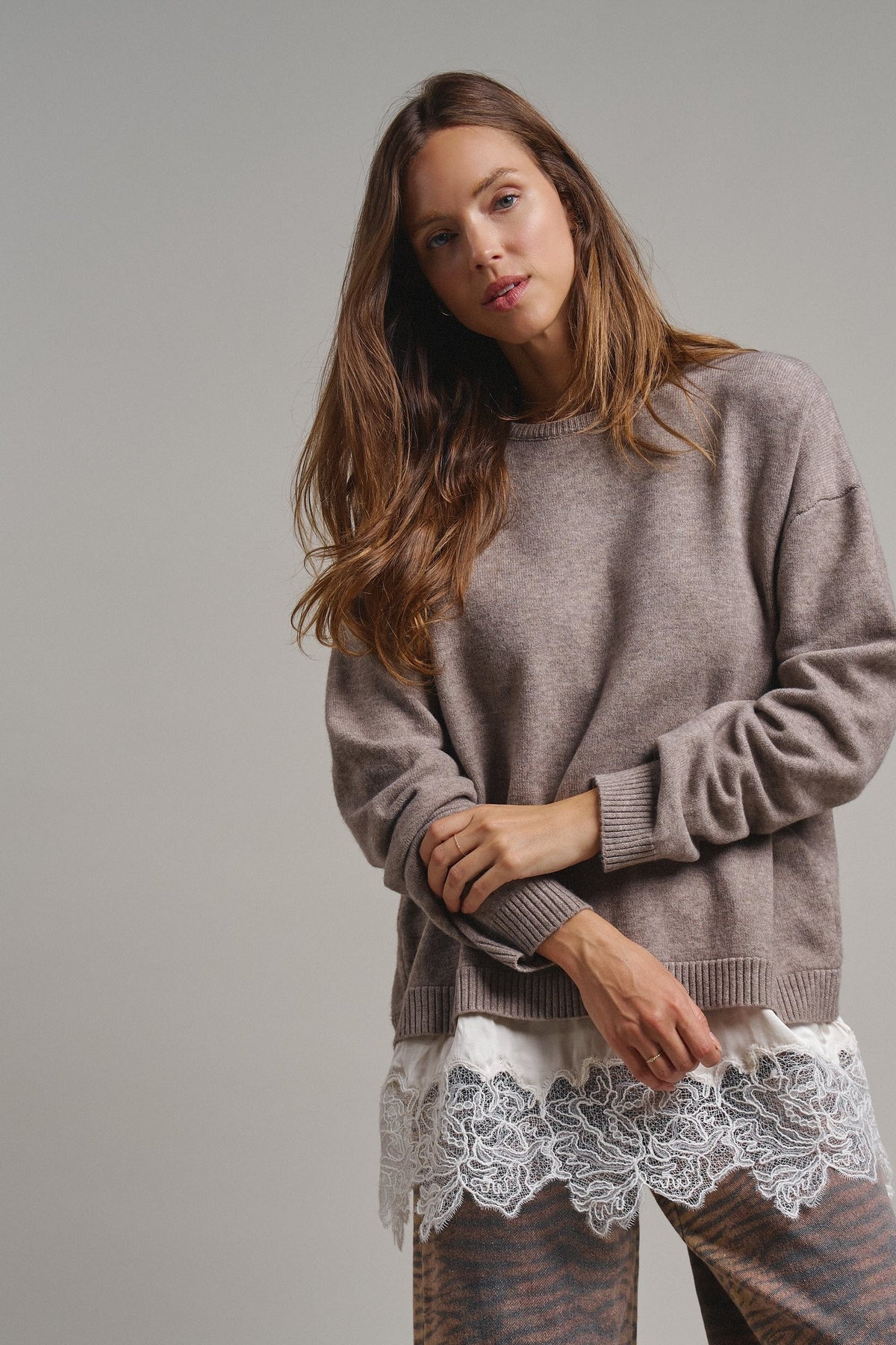 Soft Focus Oversized Crew Sweater in Mocha - Women's Tunics | Urban Daizy