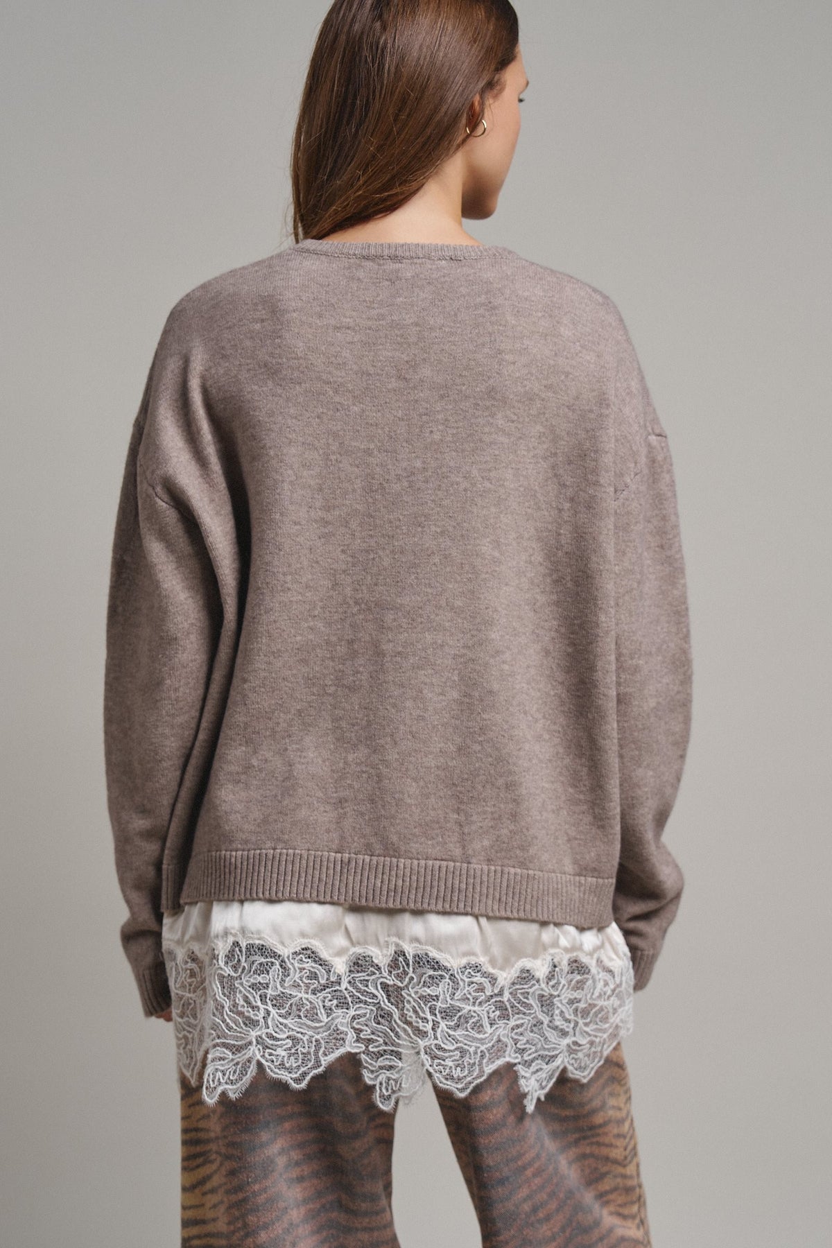 Soft Focus Oversized Crew Sweater in Mocha - Women's Tunics | Urban Daizy