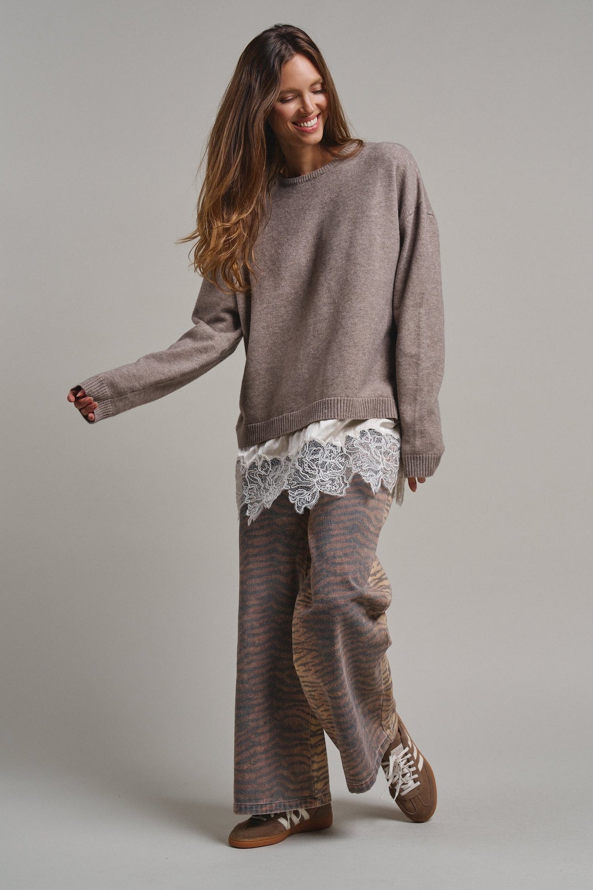 Soft Focus Oversized Crew Sweater in Mocha - Women's Tunics | Urban Daizy