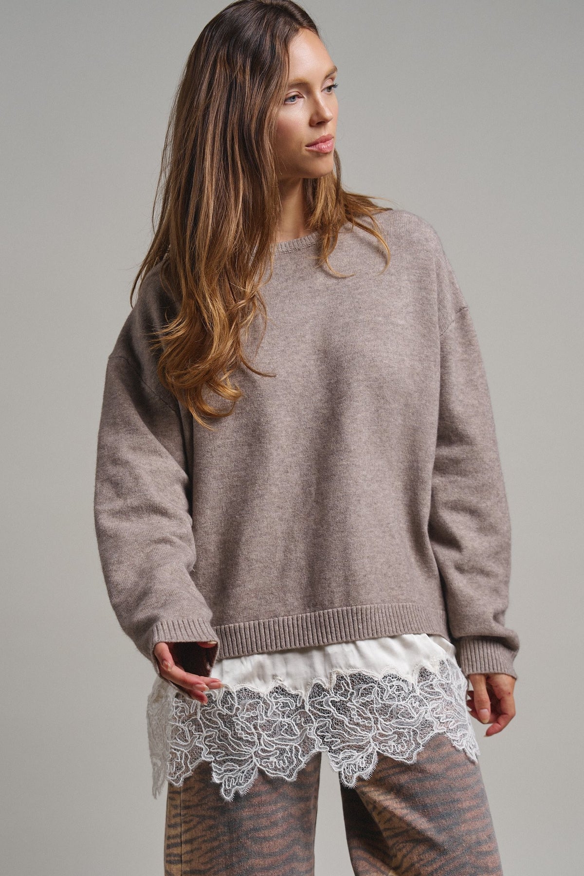 Soft Focus Oversized Crew Sweater in Mocha - Women's Tunics | Urban Daizy