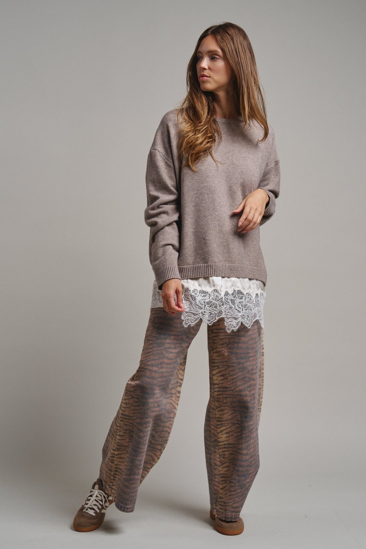 Soft Focus Oversized Crew Sweater in Mocha - Women's Tunics | Urban Daizy