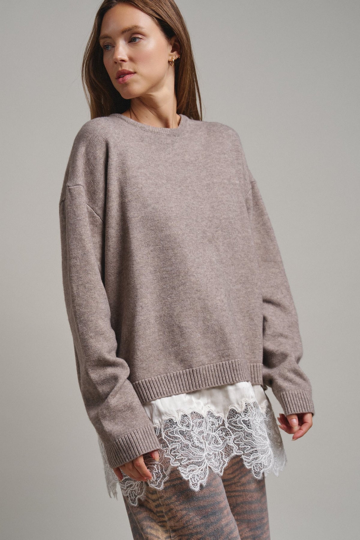 Soft Focus Oversized Crew Sweater in Mocha - Women's Tunics | Urban Daizy