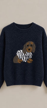 Puppy Love Intarsia Knit Sweater in Navy - Women's Sweaters | Urban Daizy