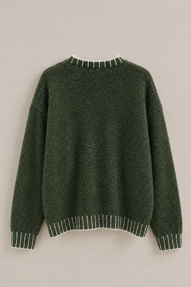 Spotted Pup Intarsia Knit Sweater in Olive - Women's Sweaters | Urban Daizy