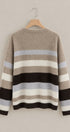 Cabin Stripe V Neck Sweater in Taupe	 - Women's Sweaters | Urban Daizy