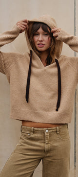 Easy Drift Hooded Knit Sweater in Taupe	 - Women's Sweaters | Urban Daizy
