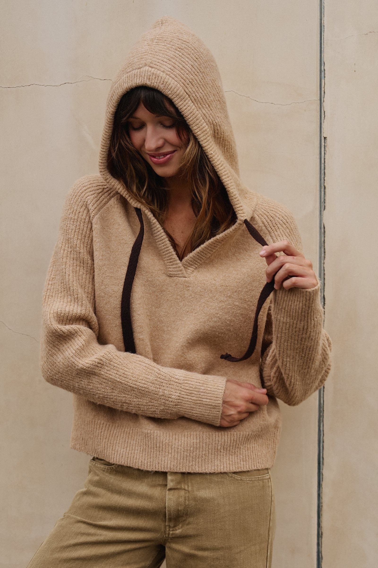 Easy Drift Hooded Knit Sweater in Taupe	 - Women's Sweaters | Urban Daizy