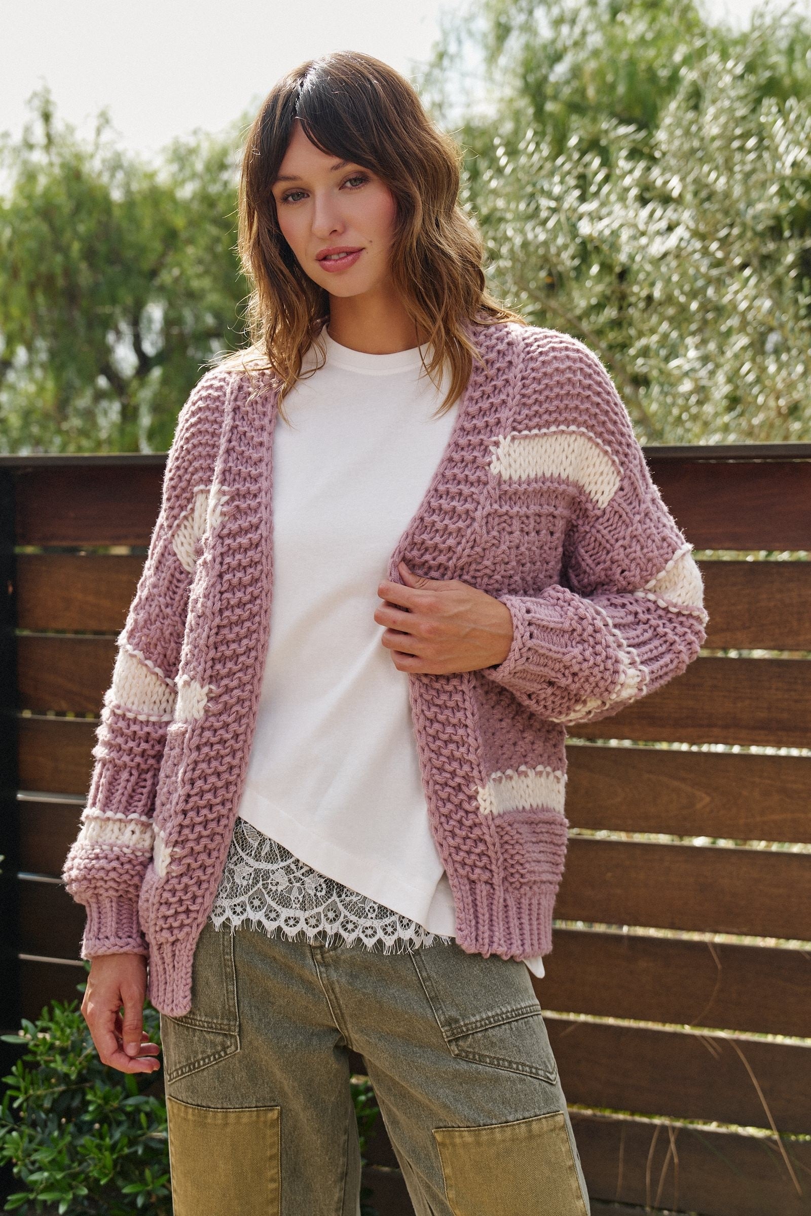 Cozy Hour Chunky Knit Cardigan in Mauve Pink - Women's Cardigans & Shrugs | Urban Daizy