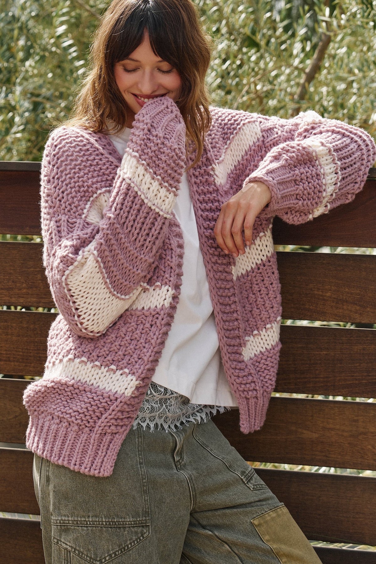 Cozy Hour Chunky Knit Cardigan in Mauve Pink - Women's Cardigans & Shrugs | Urban Daizy